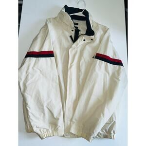 Vintage Nautica Sailing Jacket Men XL White Cotton Blend Full Zip Long Sleeve